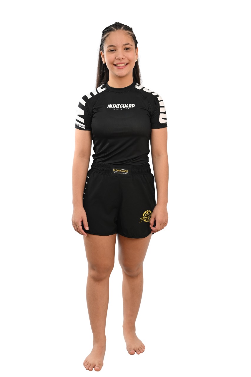 Rash Guard Infantil Feminina Cores de Faixas Preto 