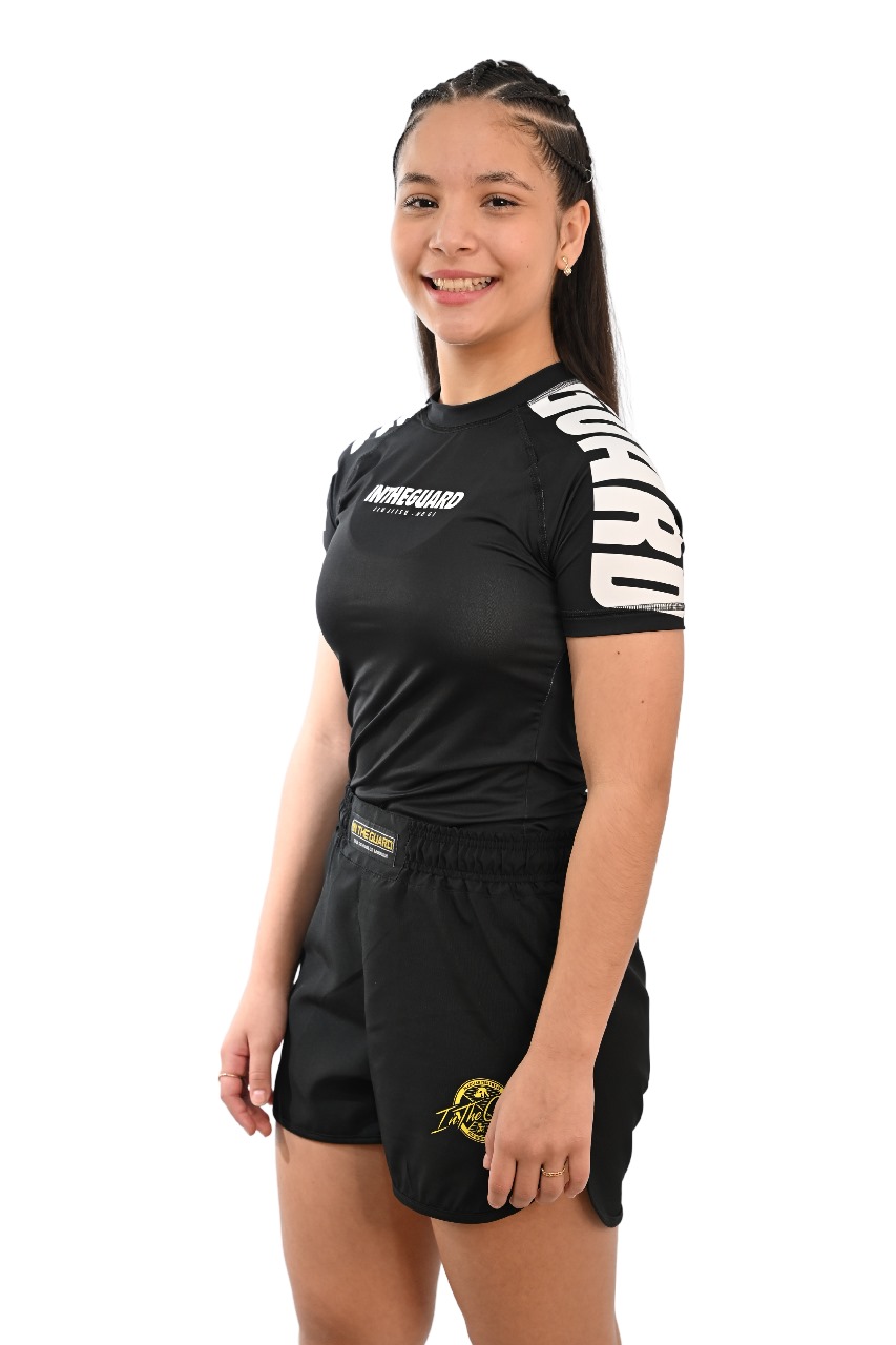 Rash Guard Infantil Feminina Cores de Faixas Preto 